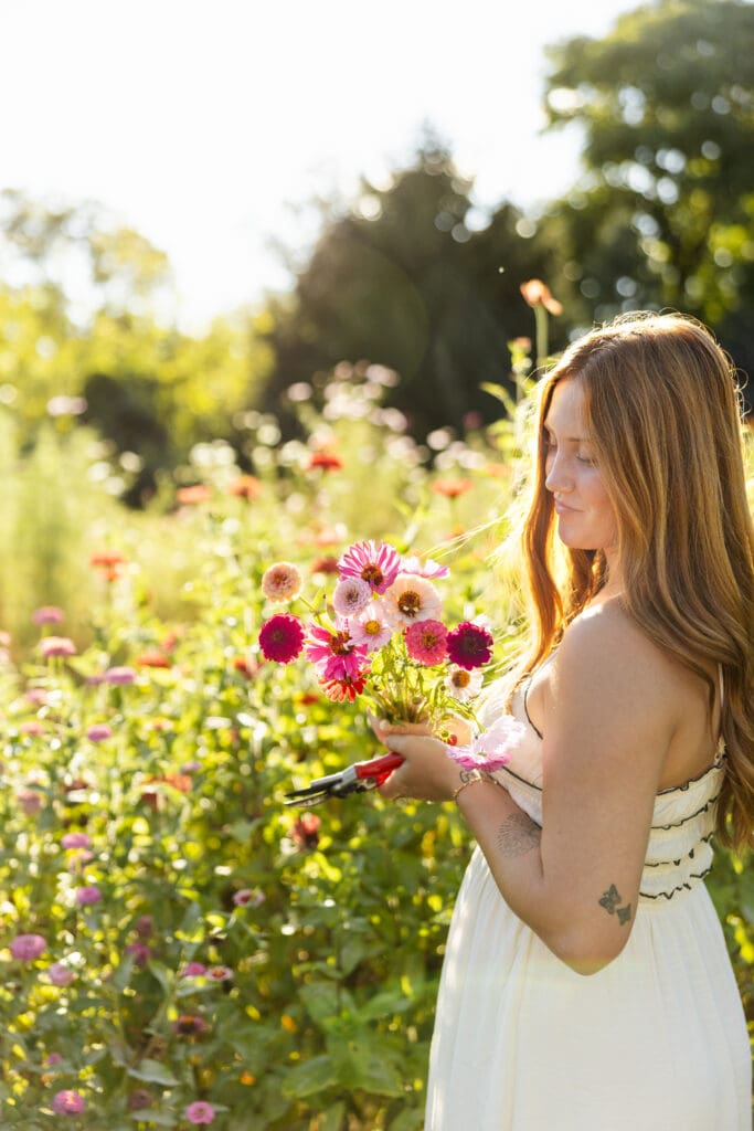 Florist Branding Photography in Boyertown PA at Flower Farm, Bouquet and Side Profile Portrait
